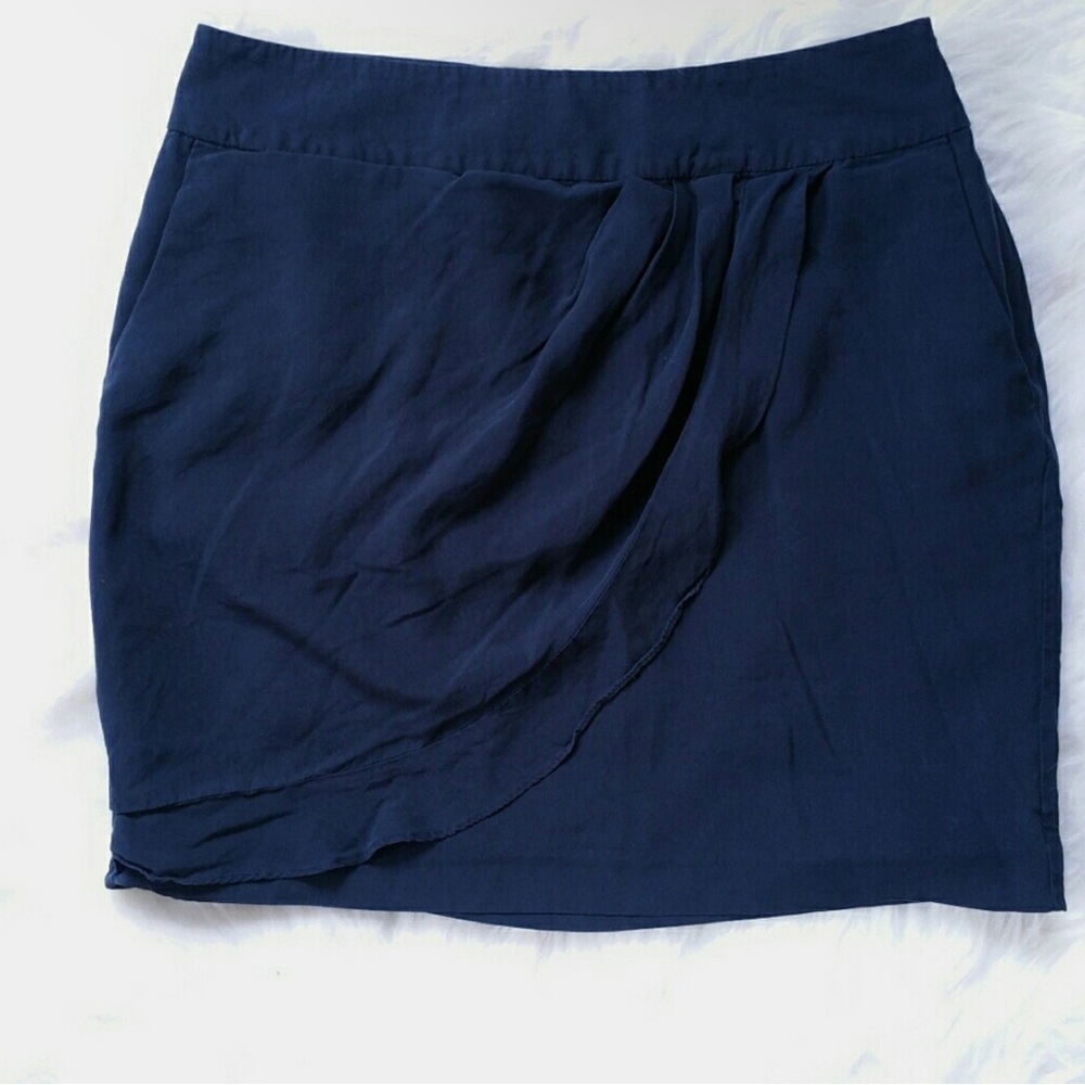 LOFT Navy Blue Silk Skirt Size 4P